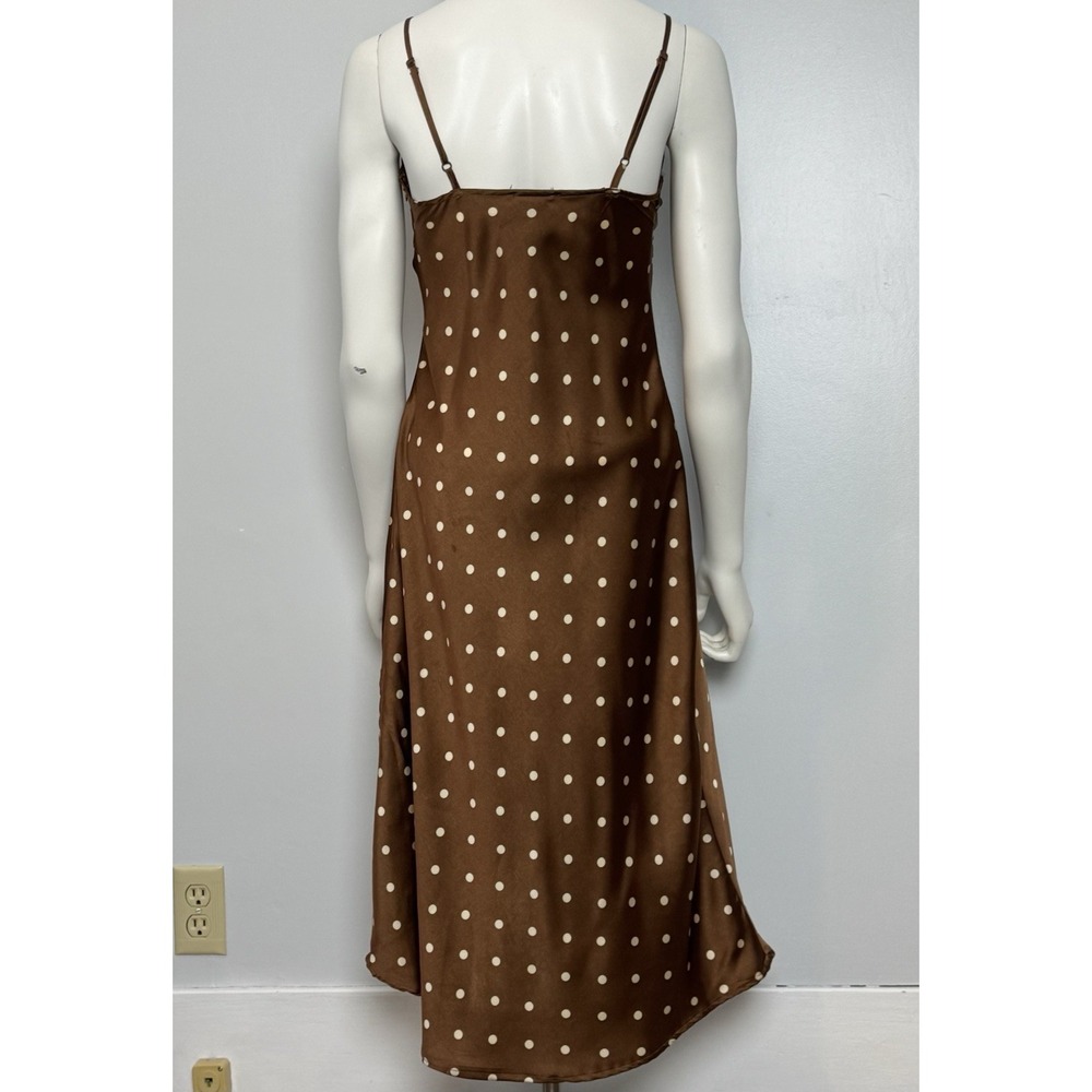 Vintage Japna Y2K Brown Polka Dot Slip Dress Satin Midi S Babydoll Grunge Forest - Picture 4 of 12